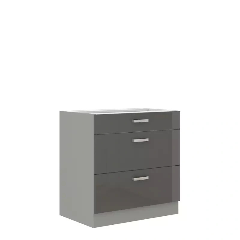 Funkcjonalna szafka kuchenna z szufladami szary połysk 80 cm SILVER