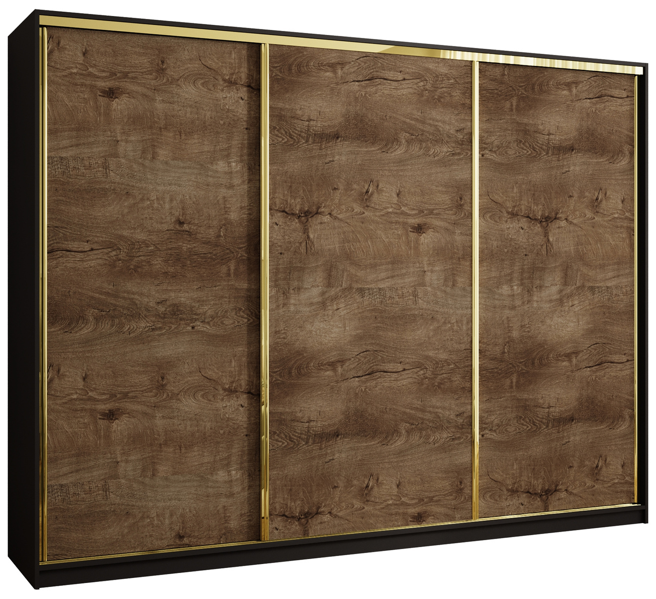 Trzydrzwiowa szafa przesuwna 280 cm z szufladami GOLD NEW glamour