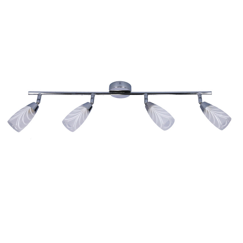 Srebrna lampa sufitowa reflektor sufitowy 4-płomienna do salonu LAUFER metal szkło