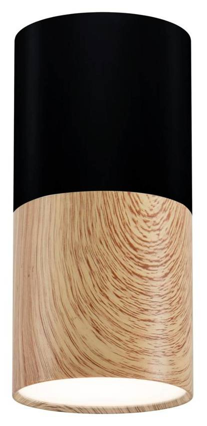 Czarna lampa sufitowa natynkowa tuba do salonu drewno GU10