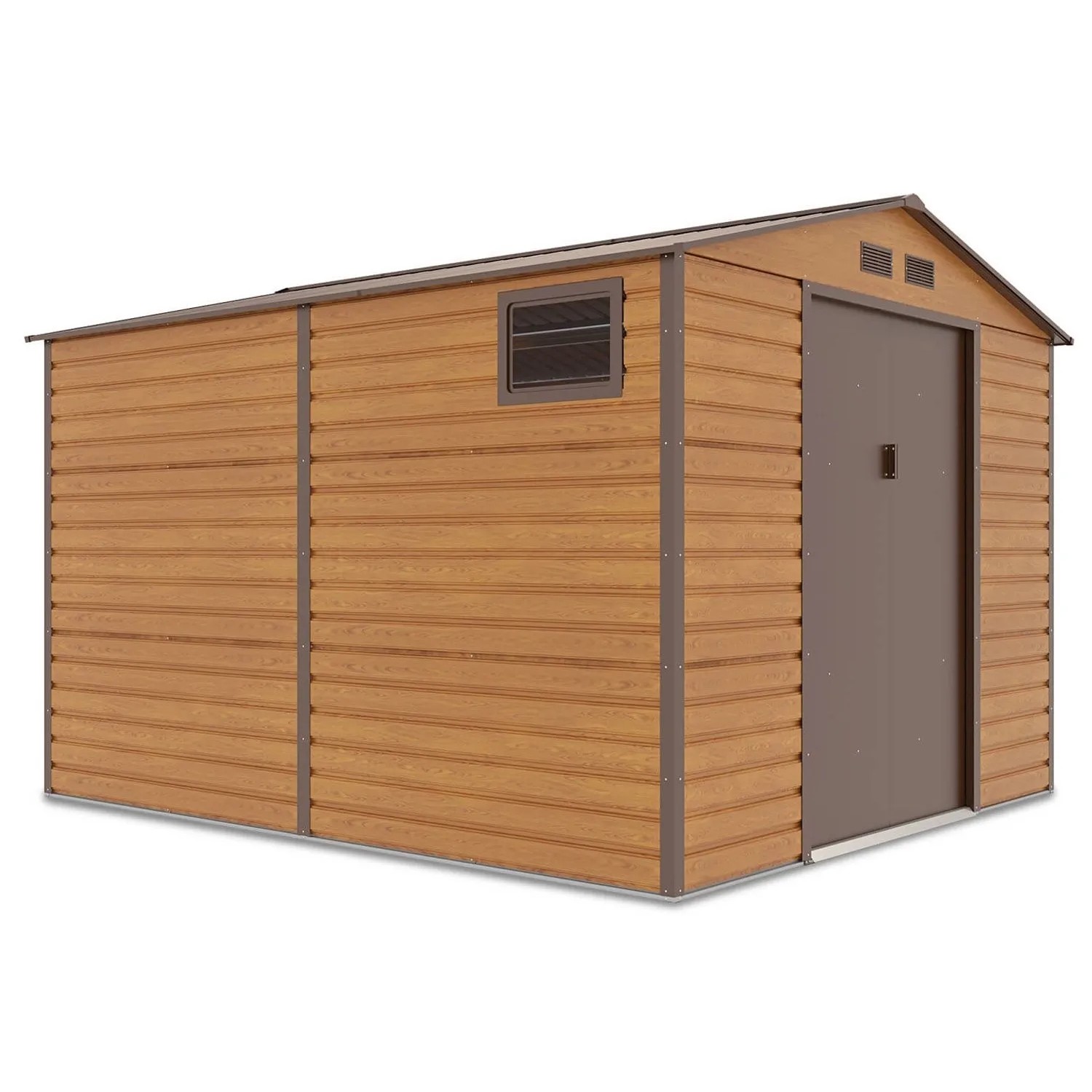 Domek ogrodowy metalowy Montreal Oak Brown - 277x323 cm, wys. 219 cm