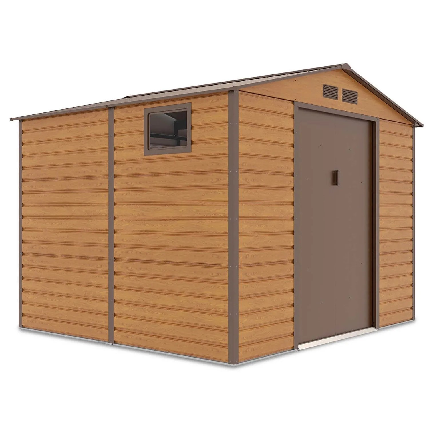 Domek ogrodowy metalowy Montreal Oak Brown - 277x259 cm, wys. 219 cm