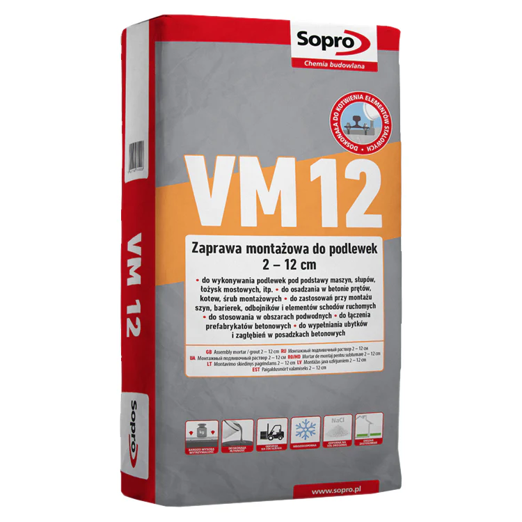 SOPRO VM12 ZAPRAWA MONTAŻOWA DO PODLEWEK 2-12CM 25KG