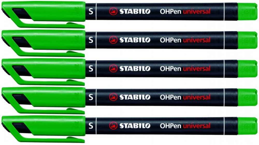 5x foliopis Stabilo, OHPen, okrągła, 0.4mm (S), zielony