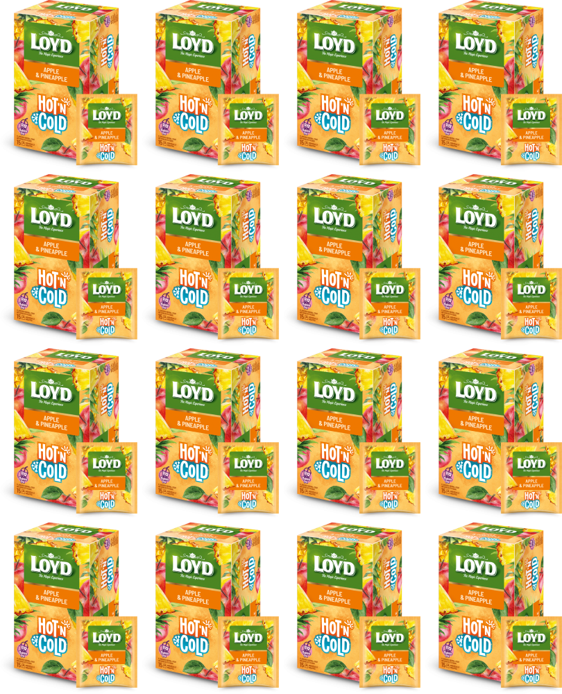 16x Herbata owocowo- ziołowa w kopertach Loyd Hot & Cold, jabłko i ananas, 15 sztuk x 2g