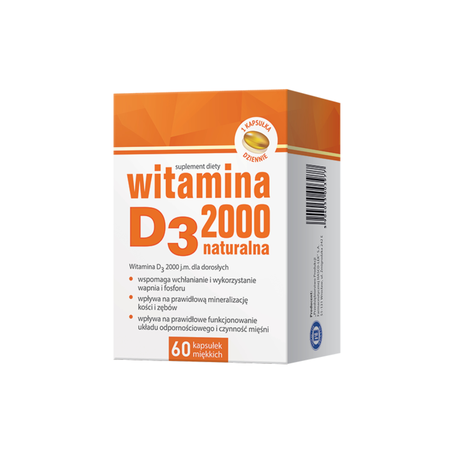 Hasco-lek, witamina d3 (2000 j.m.), 60 kapsułek