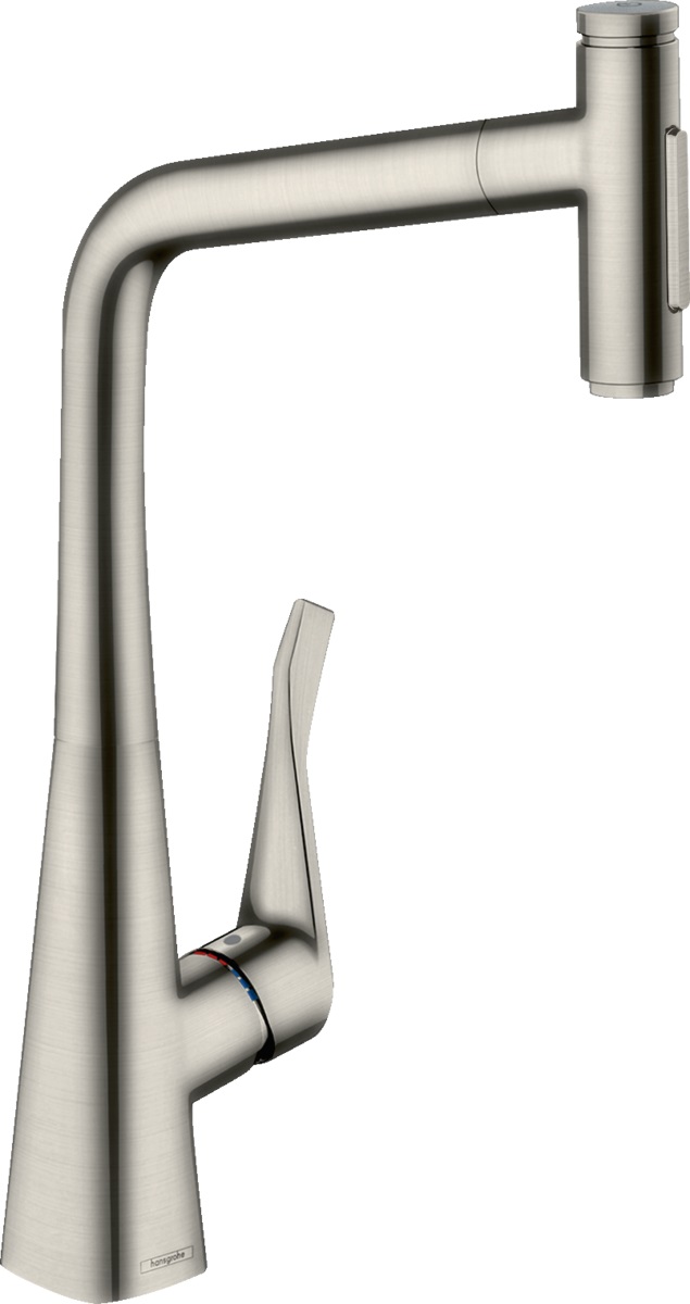 Hansgrohe Metris Select M71 bateria kuchenna stojąca z wyciąganą wylewką stal szlachetna 73816800