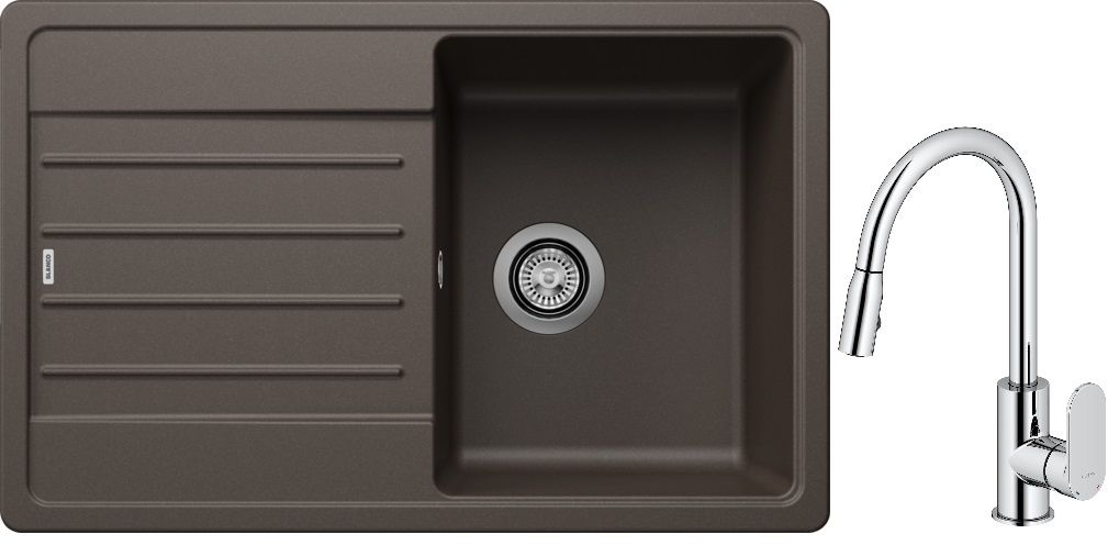 Blanco Legra 45 S zlewozmywak 78x50 cm Silgranit kawowy z Oltens Lista bateria kuchenna stojąca z wyciąganą wylewką chrom (522206 ; ...