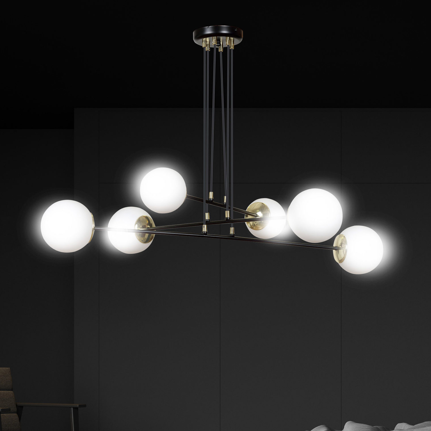 Emibig Ognis lampa wisząca 6x10 W czarna-złota-mleczna 966/6
