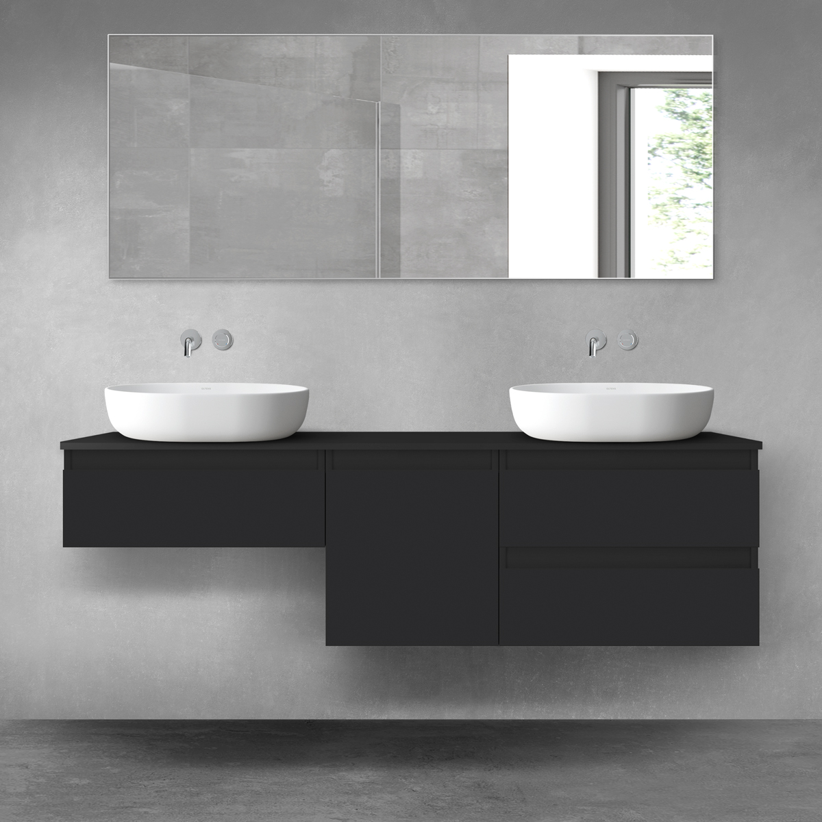 Darmowa Dostawa - Zestaw mebli łazienkowych 160x46.4x48.6 cm podumywalkowa wisząca czarna Oltens Vernal 68424300