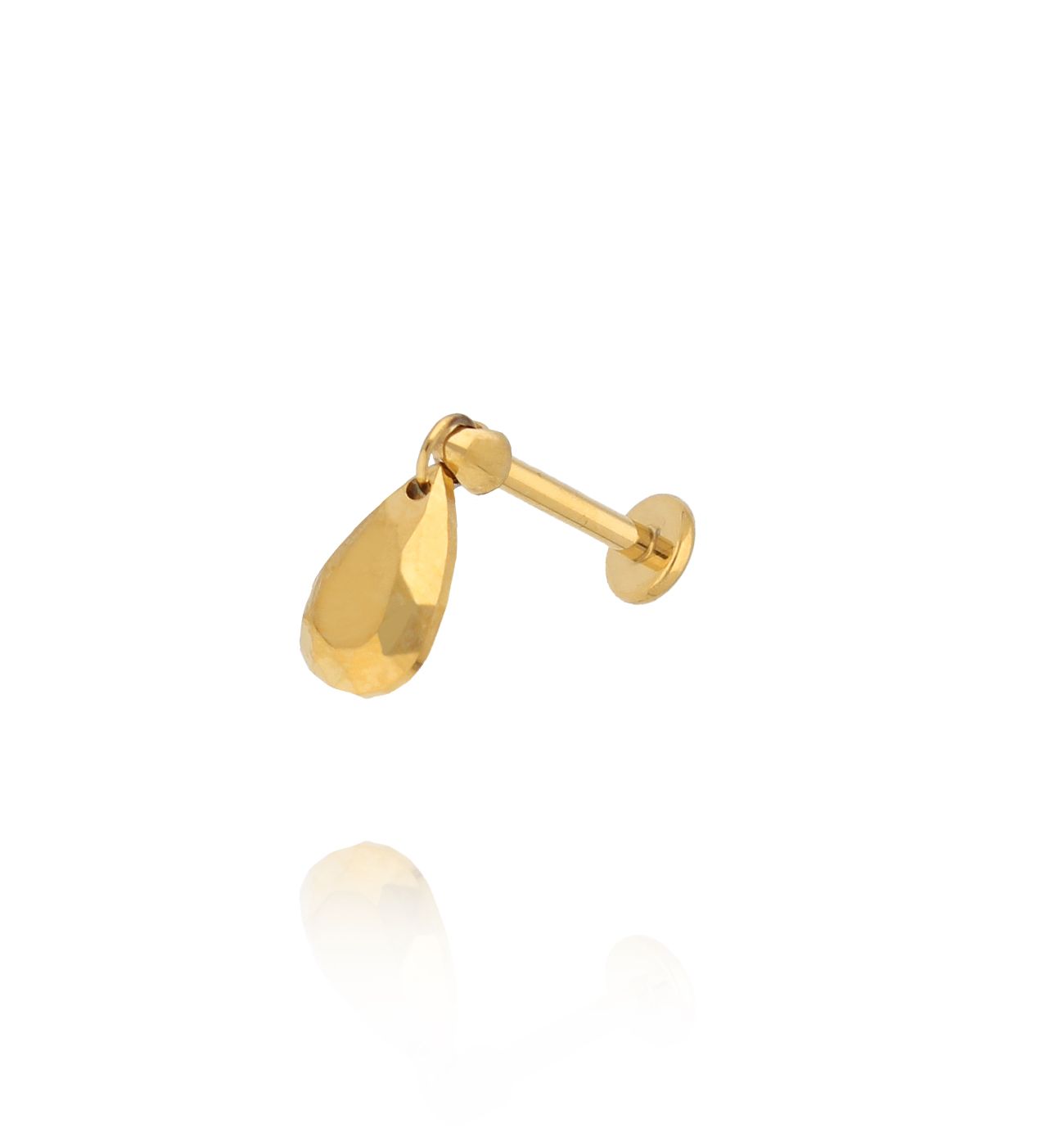 Kolczyk labret ze złotą fasetowaną łezką - By Dziubeka