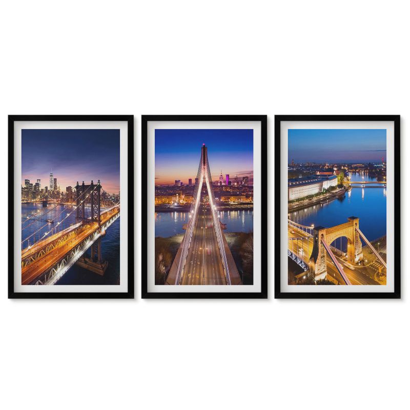 Komplet obrazów czarna rama Tulup 40x60 cm Miasta nocą mosty rzeki Stylowa galeria nad biurko 1 kpl