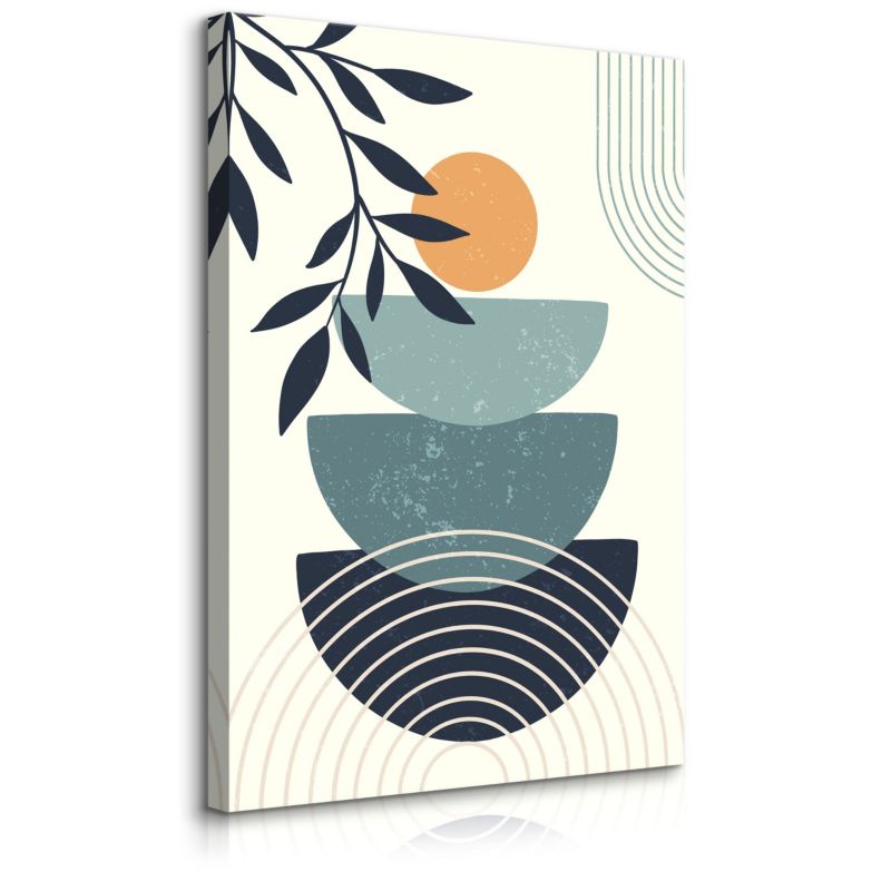 Obraz Muralo Do Sypialni Liście Kamienne Naczynia Minimalizm Styl Boho 60x90 cm 1 szt.