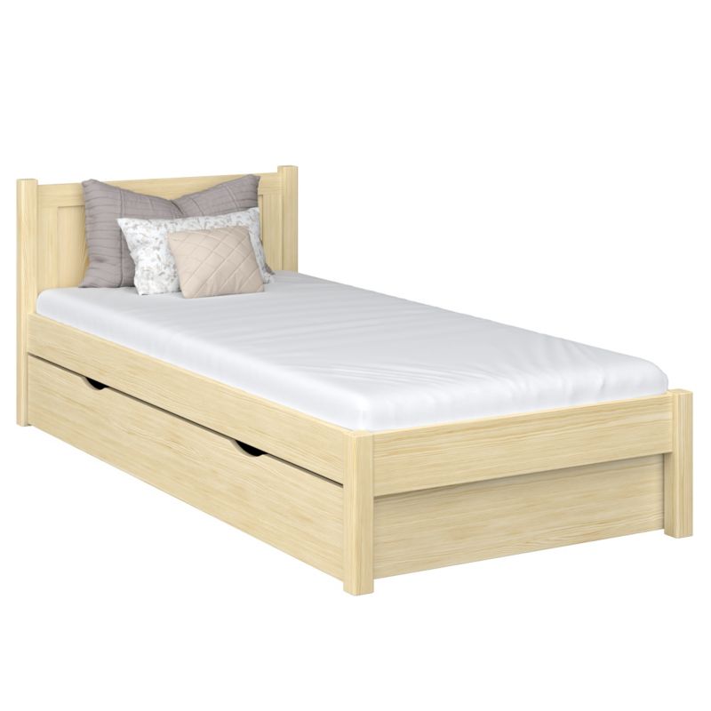 Drewniane łóżko N-WOOD pojedyncze z szufladą N02 sosna bezbarwna 120x200 1szt.