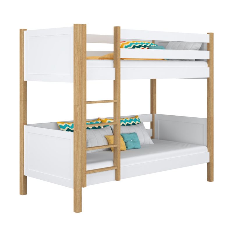 Drewniane łóżko N-WOOD piętrowe N02 biało dębowy 80x200 1szt.