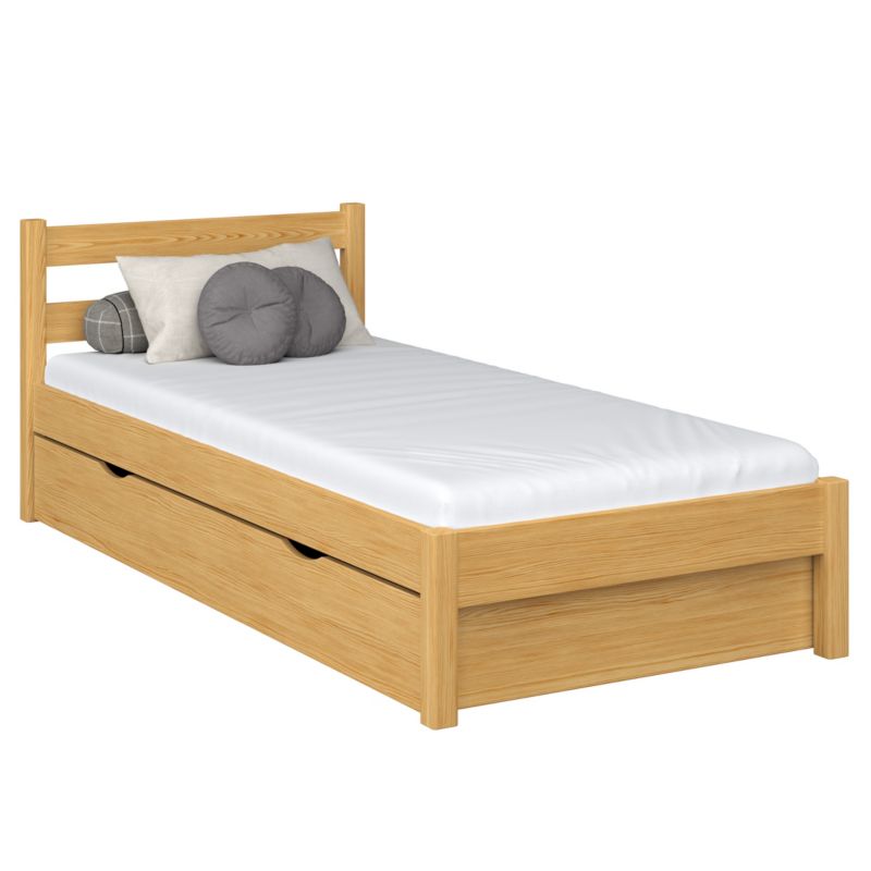 Drewniane łóżko N-WOOD pojedyncze z szufladą N01 sosna naturalna 100x190 1szt.