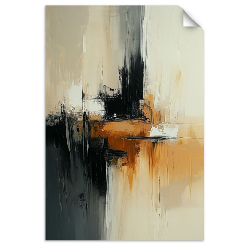 Plakaty samoprzylepne do salonu sypialni Feeby Abstrakcja beżowy pomarańczowy czarny 60x90cm 1szt