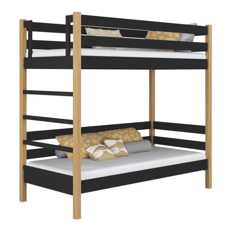 Drewniane łóżko N-WOOD piętrowe N03 czarno dębowy 90x200 1szt.