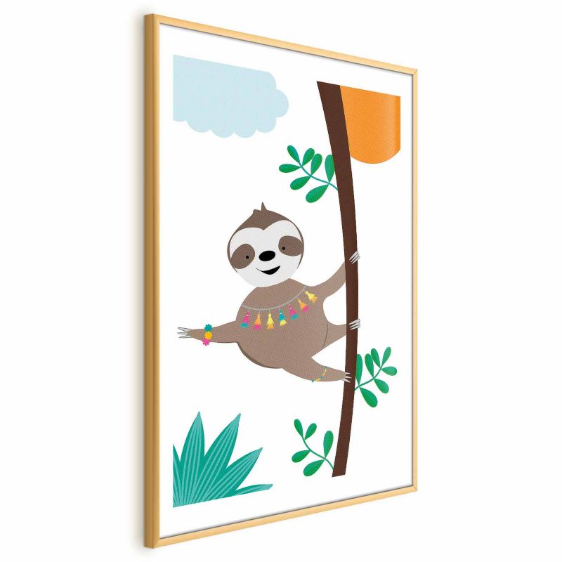 Plakat Artgeist Wesoły leniwiec 29,7x42 cm z ramą złotą z marginesem 1 szt