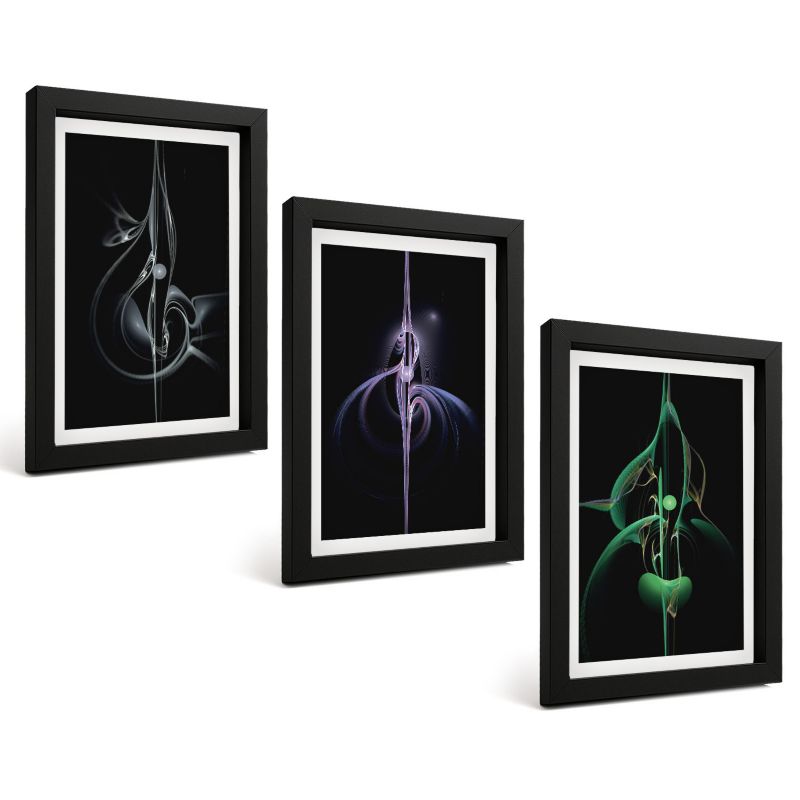 Zestaw Obrazów 3 Częściowy ArtPrintCave Czarne Ramki 20x30 cm Dekoracja do Sypialni Abstrakcyjne wzory kolorów 1 kpl.