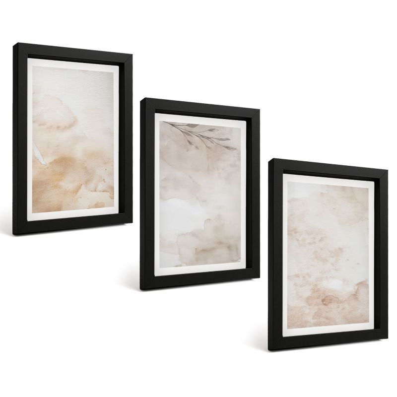 Zestaw Obrazów 3 Częściowy ArtPrintCave Czarne Ramki 20x30 cm Dekoracja do Sypialni Akwarelowe liście pastelowe 1 kpl.