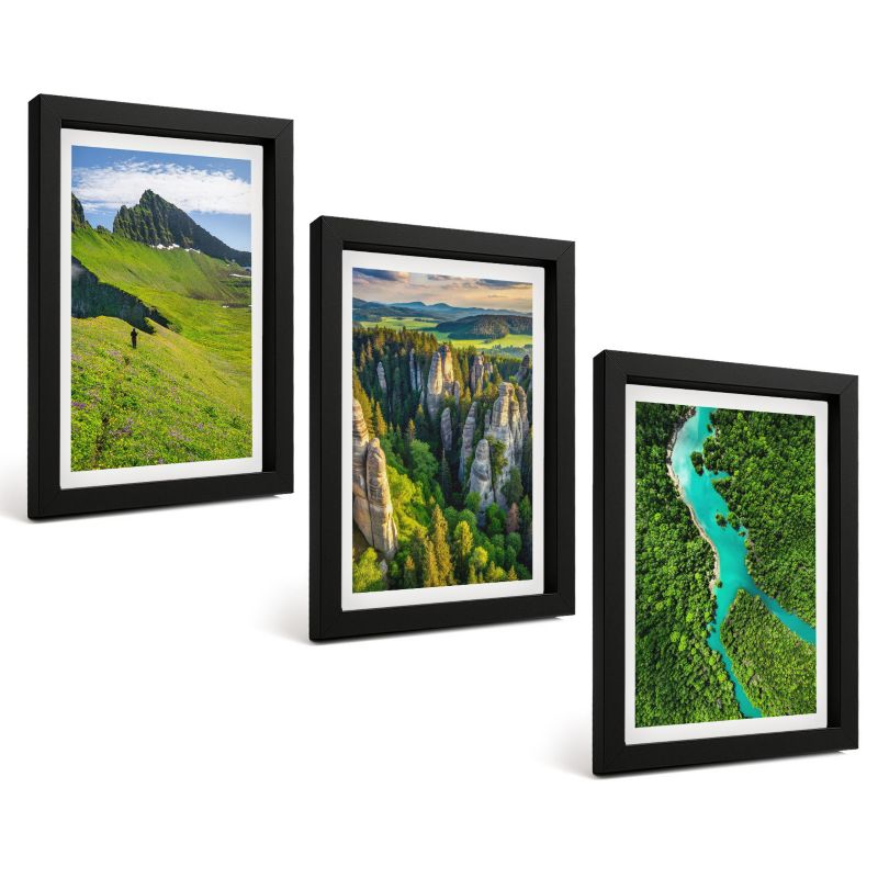 Zestaw Obrazów 3 Częściowy ArtPrintCave Czarne Ramki 20x30 cm Dekoracja do Sypialni Zielone góry rzeka skały 1 kpl.