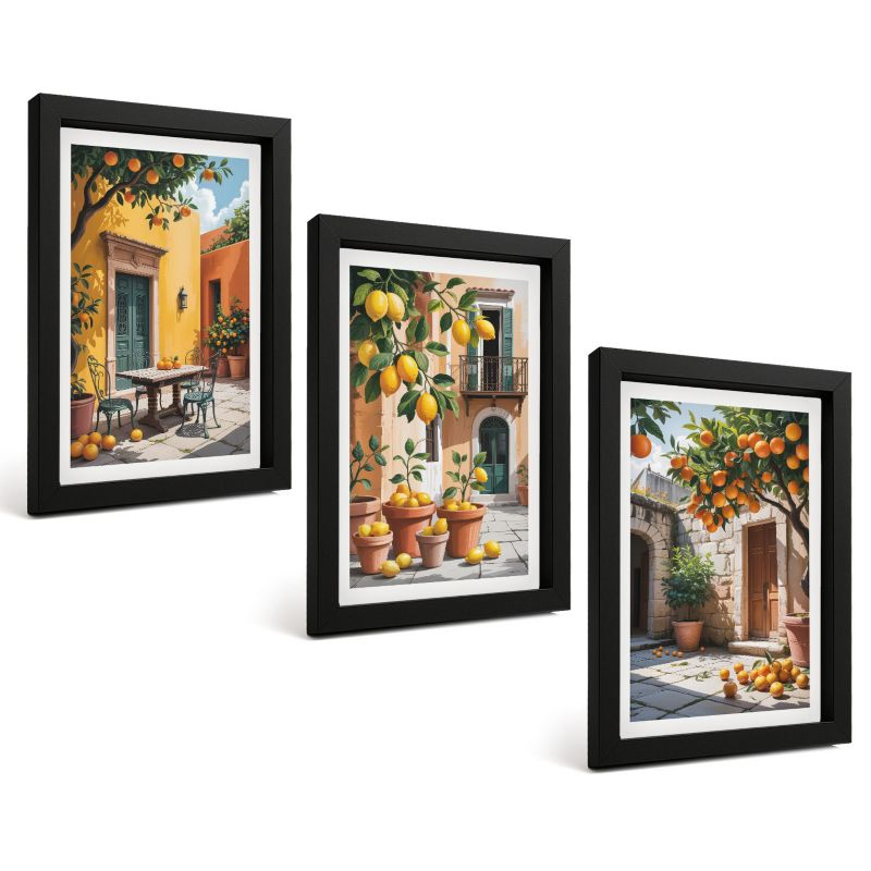 Zestaw Obrazów 3 Częściowy ArtPrintCave Czarne Ramki 20x30 cm Dekoracja do Sypialni Owoce cytrusowe w ogrodzie 1 kpl.