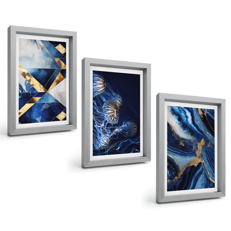 Zestaw Obrazów 3 Częściowy ArtPrintCave Srebrne Ramki 20x30 cm Dekoracja do Sypialni Abstrakcyjne eleganckie wzory 1 kpl.