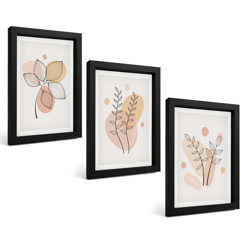 Zestaw Obrazów 3 Częściowy ArtPrintCave Czarne Ramki 20x30 cm Dekoracja do Sypialni Rysunki roślinne pastelowe 1 kpl.