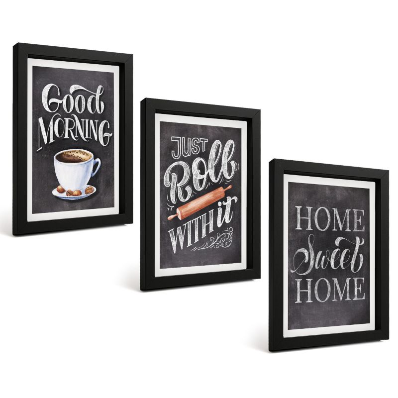 Zestaw Obrazów 3 Częściowy ArtPrintCave Czarne Ramki 20x30 cm Dekoracja do Sypialni Domowe motywy kuchenne napisy 1 kpl.