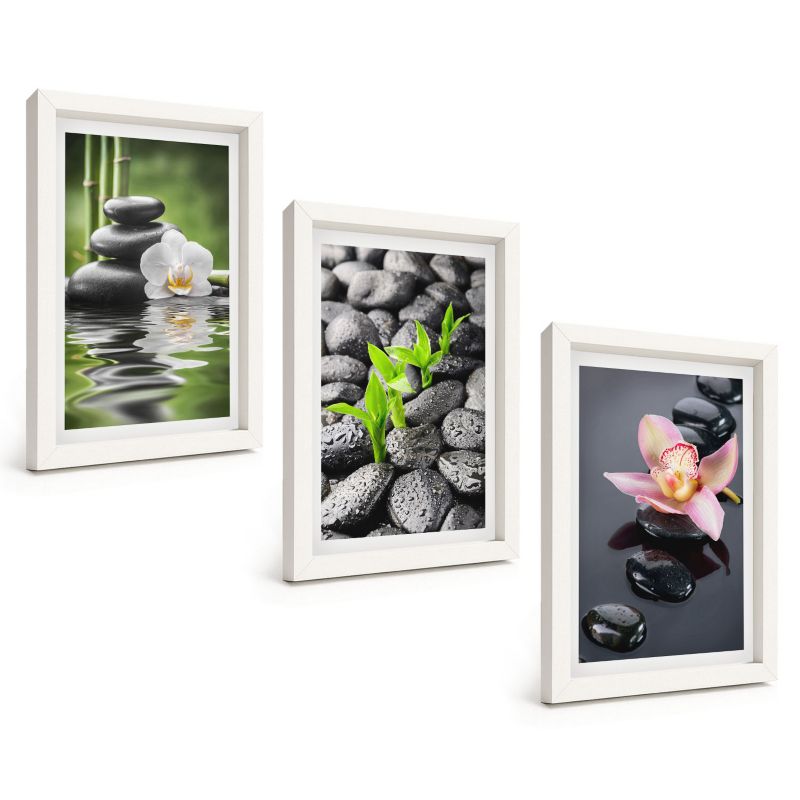 Zestaw Obrazów 3 Częściowy ArtPrintCave Białe Ramki 20x30 cm Dekoracja do Sypialni Spokojna kompozycja zen 1 kpl.