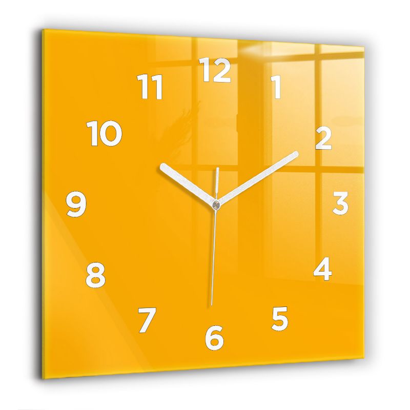 Zegar z białymi wskazówkami Wallfluent 60x60 cm Ciemny Żółty Szklany 1 szt.