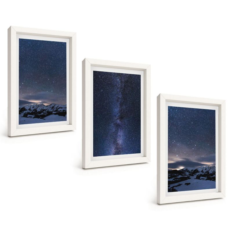 Zestaw Obrazów 3 Częściowy ArtPrintCave Białe Ramki 20x30 cm Dekoracja do Sypialni Nocne niebo góry gwiazdy 1 kpl.