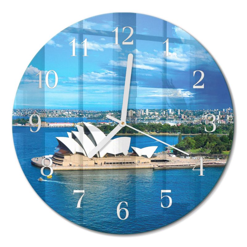Dekoracyjny Zegar Ścienny Tulup fi30 cm z Białymi Wskazówkami Opera w Sydney 1 szt.