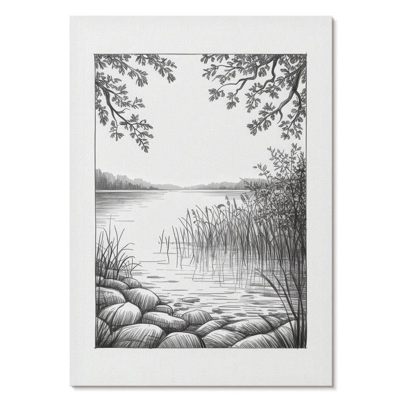 Plakat na Ścianę Tulup 42x59,4 cm (A2) Szkic jeziora Do salonu, sypialni, biura 1 szt.