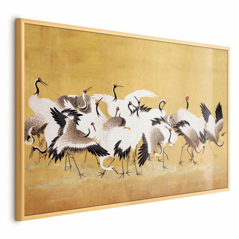 Plakat Artgeist Japońskie żurawie 90x60 cm z ramą złotą 1 szt