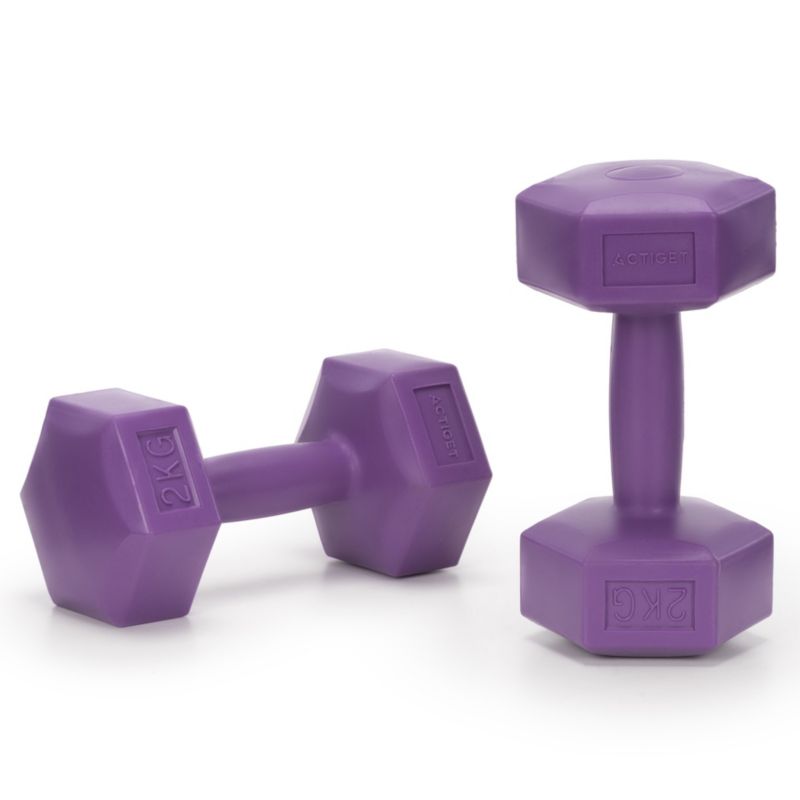 Hantle Actiget 2x2kg hexagonalne do ćwiczeń fitness ciężarki zestaw fioletowe 2 szt.