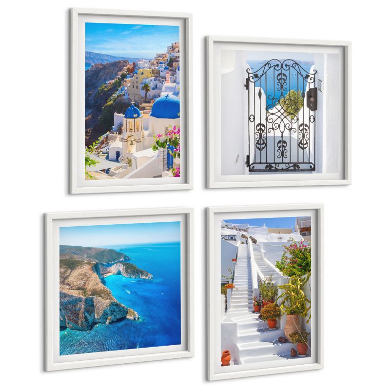 Zestaw Obrazów 4 Częściowy ArtPrintCave (2x50x50+2x40x60cm) Biała rama Santorini grecka architektura Oia 1 kpl.