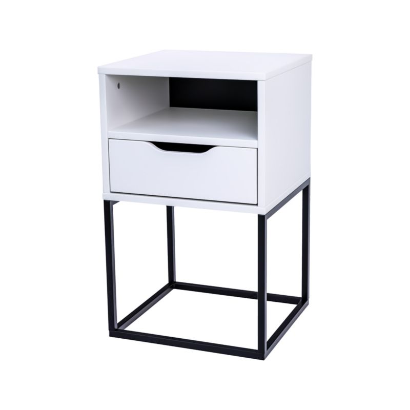 Stolik Nocny MDF POSNORD z Metalowa Ramą Półką i Szufladą - 38x36x63 cm Biały, Lakierowany - Szafka Nocna 1szt.