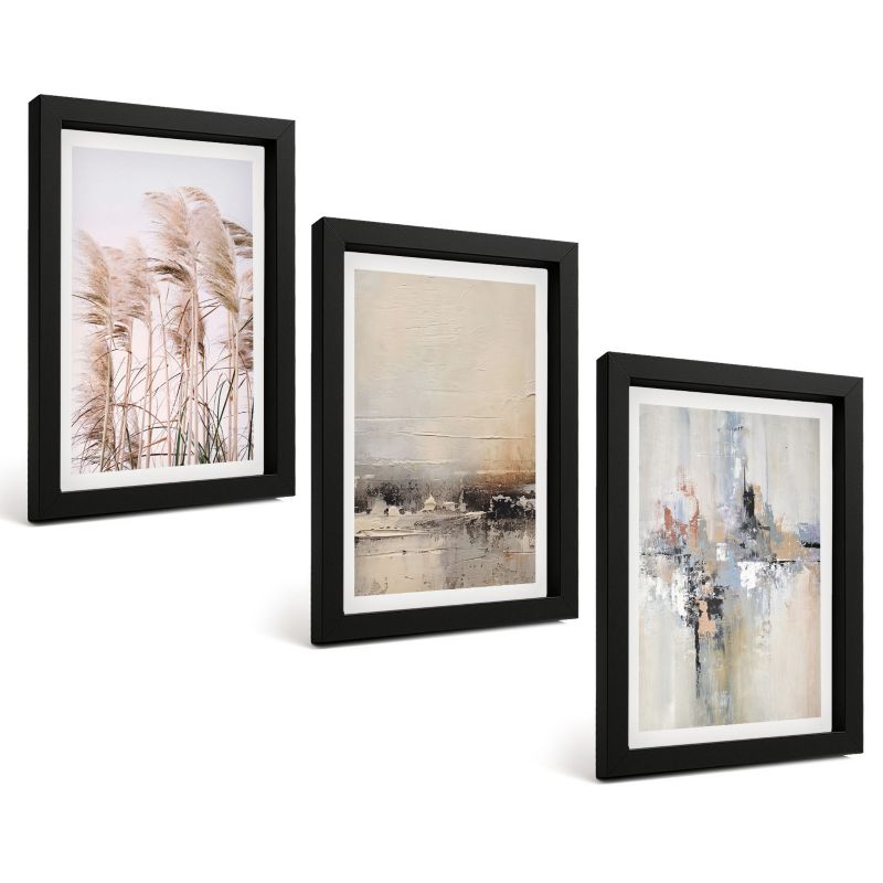 Zestaw Obrazów 3 Częściowy ArtPrintCave Czarne Ramki 20x30 cm Dekoracja do Sypialni Roślinność abstrakcyjne wzory 1 kpl.