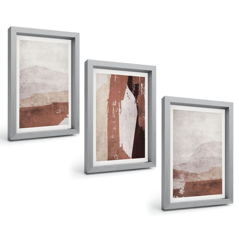 Zestaw Obrazów 3 Częściowy ArtPrintCave Srebrne Ramki 20x30 cm Dekoracja do Sypialni Wzory brąz beż abstrakcja 1 kpl.