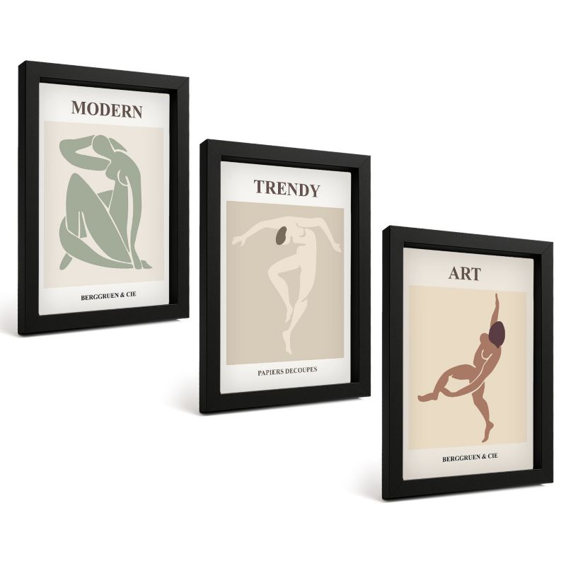 Zestaw Obrazów 3 Częściowy ArtPrintCave Czarne Ramki 20x30 cm Dekoracja do Sypialni Stylowe postacie 1 kpl.