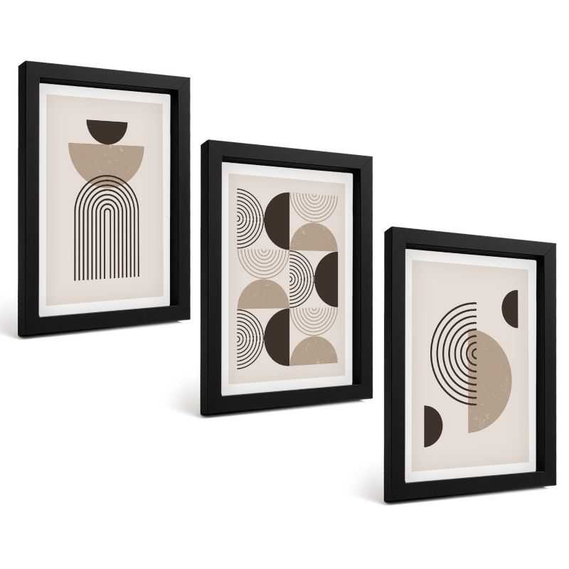 Zestaw Obrazów 3 Częściowy ArtPrintCave Czarne Ramki 20x30 cm Dekoracja do Sypialni Abstrakcyjne wzory minimalizm 1 kpl.