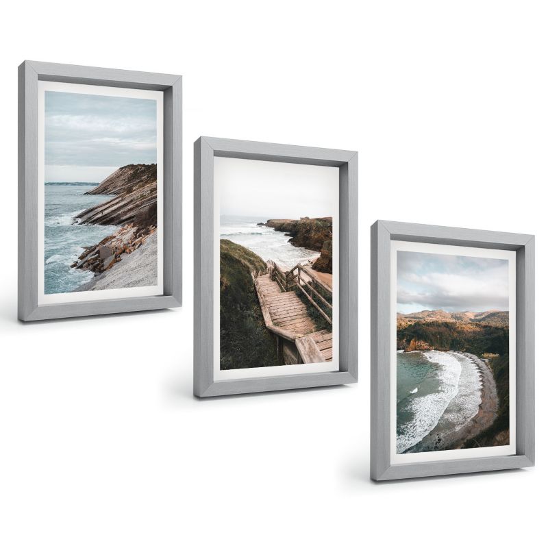 Zestaw Obrazów 3 Częściowy ArtPrintCave Srebrne Ramki 20x30 cm Dekoracja do Sypialni Widoki klifów plaża pejzaże 1 kpl.