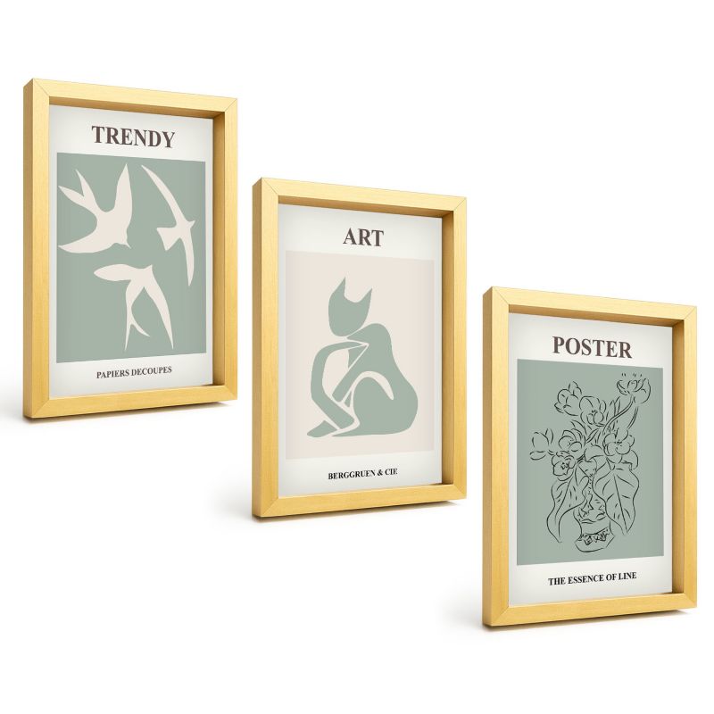 Zestaw Obrazów 3 Częściowy ArtPrintCave Złote Ramki 20x30 cm Dekoracja do Sypialni Stylowe ilustracje Matisse 1 kpl.