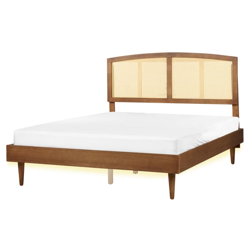 Łóżko LED Rattan Varzy 160 x 200 cm Brązowy 1 szt.