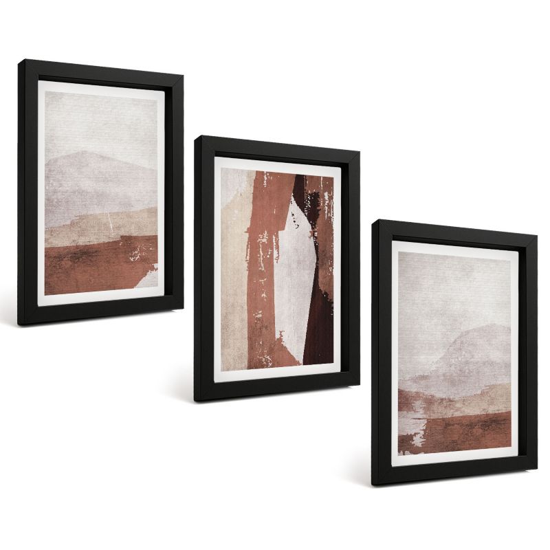 Zestaw Obrazów 3 Częściowy ArtPrintCave Czarne Ramki 20x30 cm Dekoracja do Sypialni Wzory brąz beż abstrakcja 1 kpl.