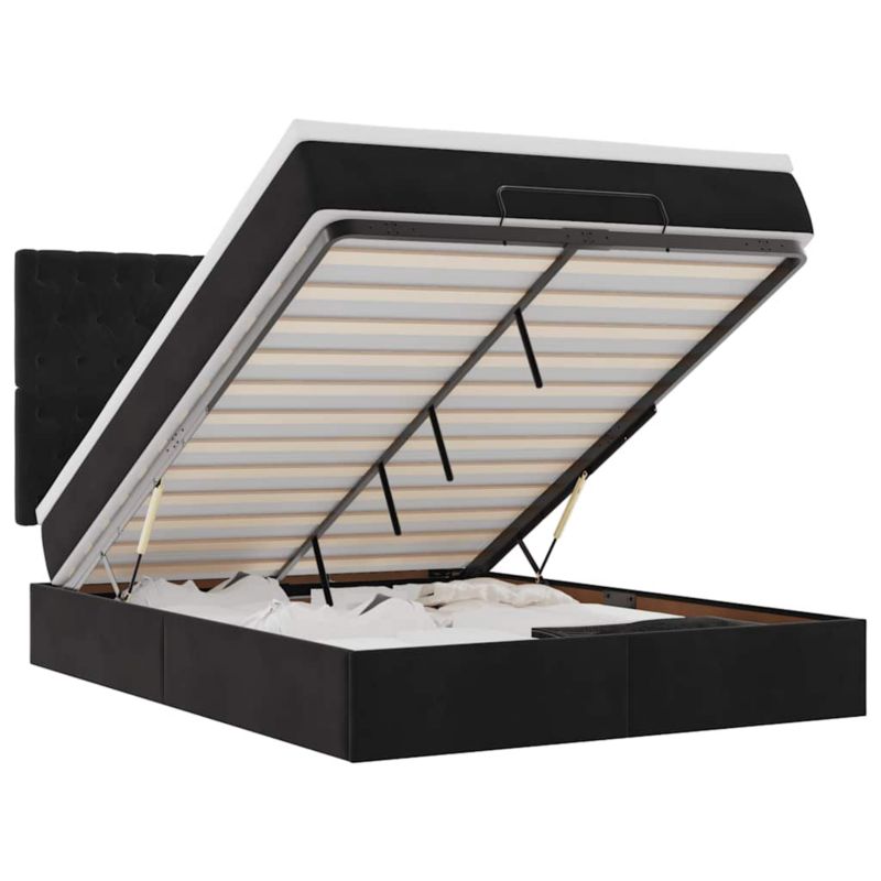 Łóżko otomana WaszeMeble z materacem 135x190 cm Czarny aksamit z LED ze schowkiem WM-3314392 1 szt.
