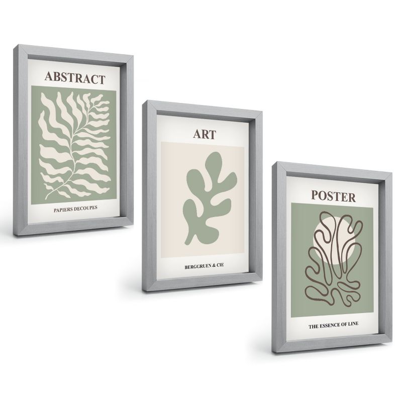 Zestaw Obrazów 3 Częściowy ArtPrintCave Srebrne Ramki 20x30 cm Dekoracja do Sypialni Wzory roślinne postery Matisse 1 kpl.