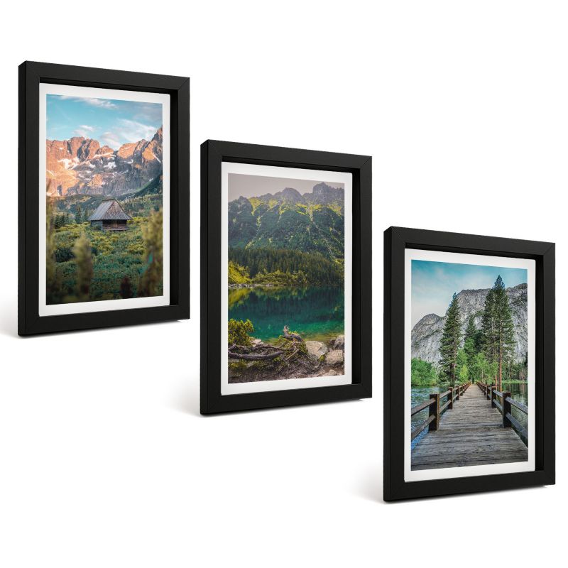 Zestaw Obrazów 3 Częściowy ArtPrintCave Czarne Ramki 20x30 cm Dekoracja do Sypialni Górski krajobraz 1 kpl.